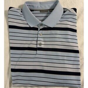 Ashworth Golf Polo 2XL Sky Blue striped good condition 100% polyester